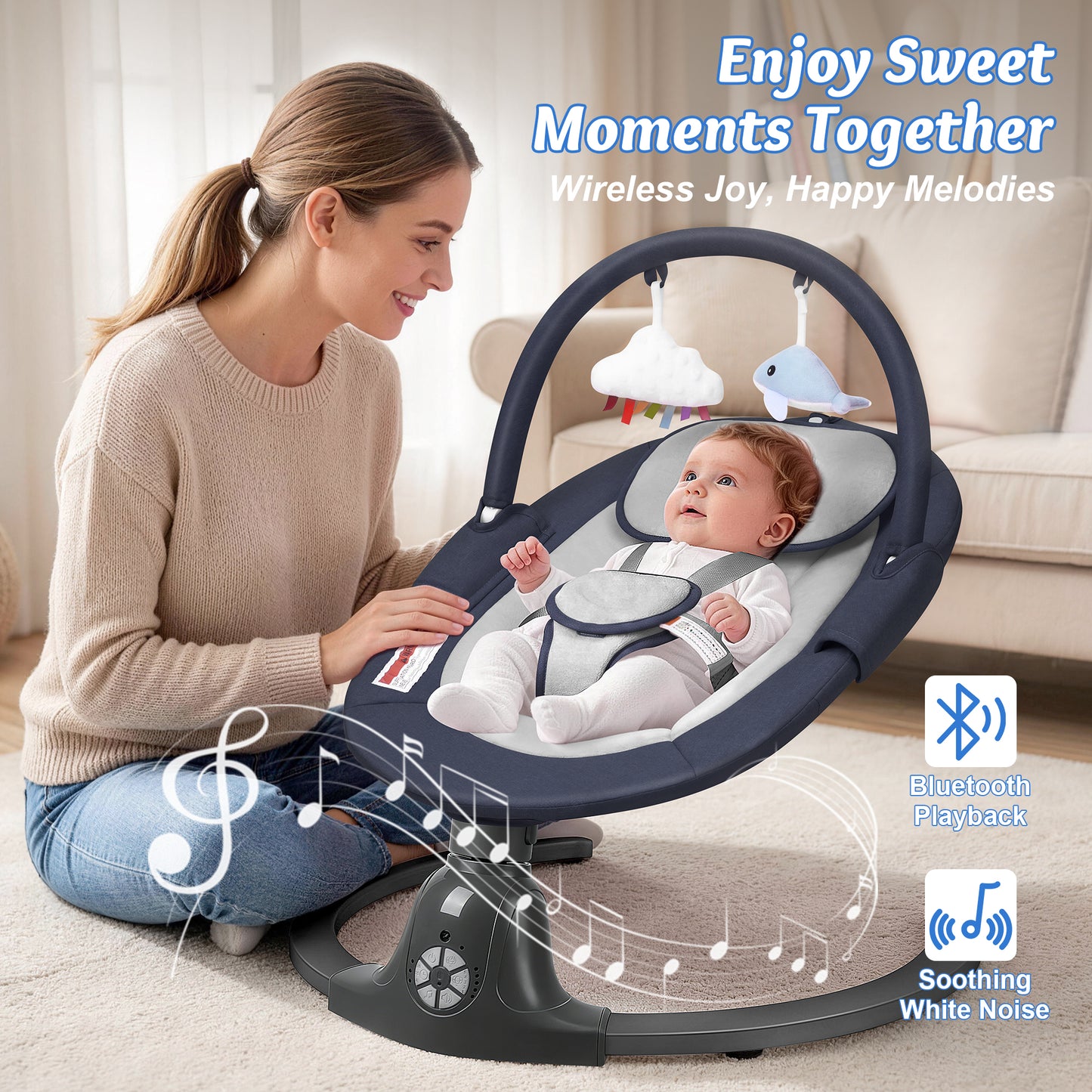 Babyeap Baby Swing for Infants,Electric Swing for Baby with Remote Control, 5 Speeds,Built-In Sounds,Pink