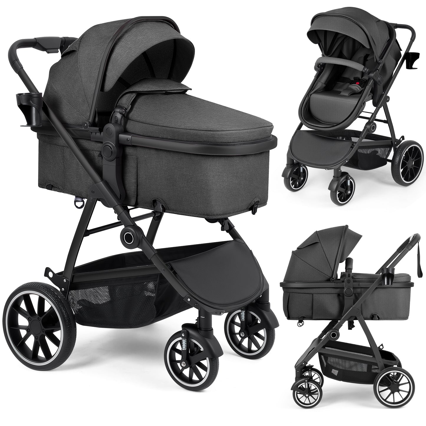 babyeap Baby Stroller,2 in 1 Lightweight Travel Stroller,Compact Foldable Stroller for Toddler with Reversible,Black