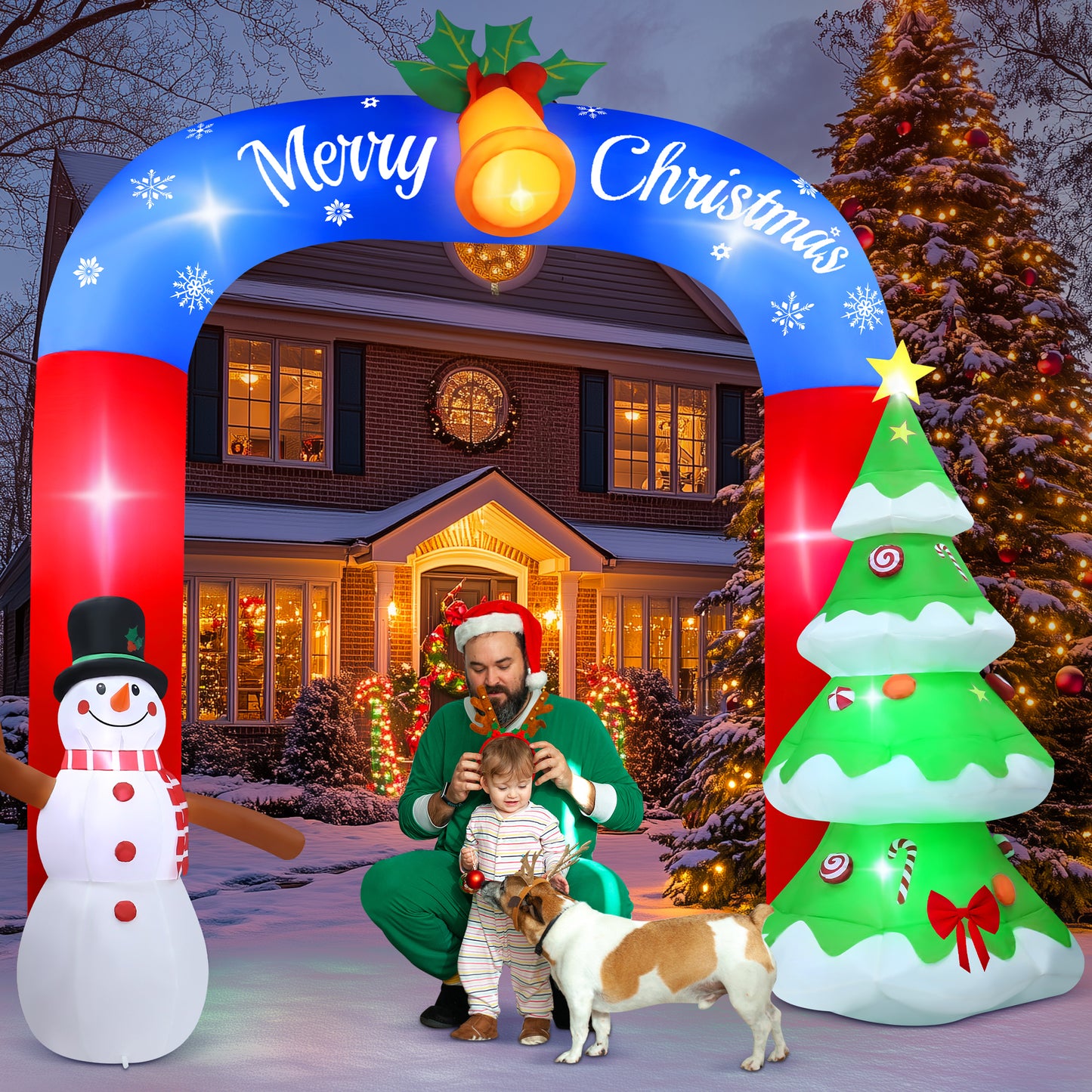 Lookfly 8FT Christmas Inflatable Archway with Snowman & Christmas Tree,Blow Ups Xmas Inflatable with LED Lights,Outdoor Decor for Xmas Holiday Party Yard Garden Lawn