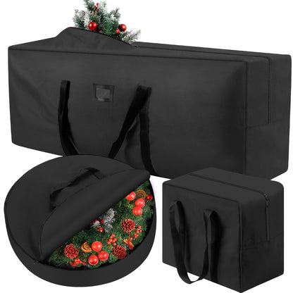 Yexmas 3 Pack Large Christmas Tree Storage Bag,Fits up to 7.5 ft Artificial Trees,Christmas Wreath Garland Storage Bag,Christmas Ornament Storage Box,Reinforced Handles & zipper,Red