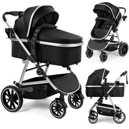 babyeap Baby Stroller,2 in 1 Lightweight Travel Stroller,Compact Foldable Stroller for Toddler with Reversible,Black