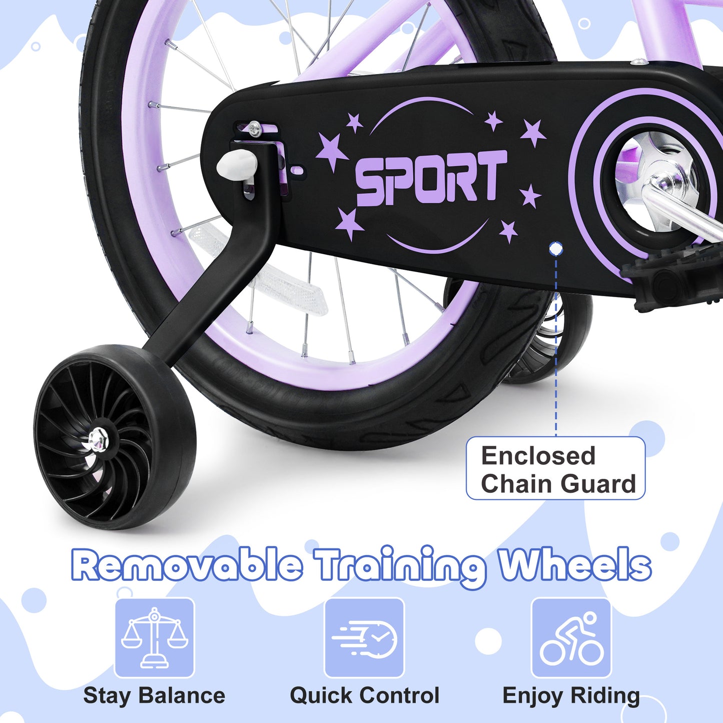 Enjoyrun 16" Kids Bike,Girls Bike with Training Wheels,Basket and Doll Seat,Bicycle for Children Ages 5-8,Purple