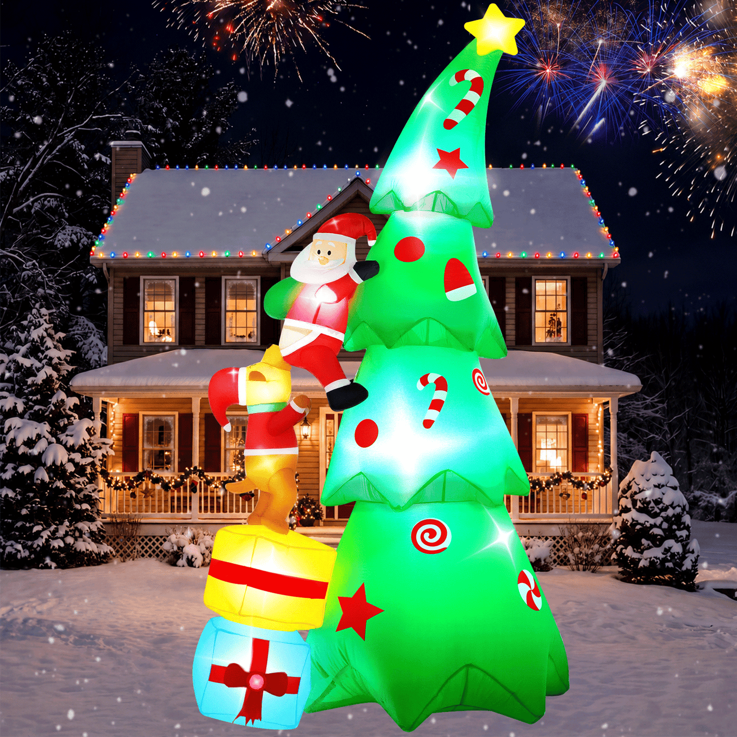 Yexmas 7.2FT Large Outdoor Inflatable Christmas Tree with Santa Claus and Dog, Built-in LED Lights, Blow Up Xmas Decoration for Yard, Garden, Lawn, Holiday Party