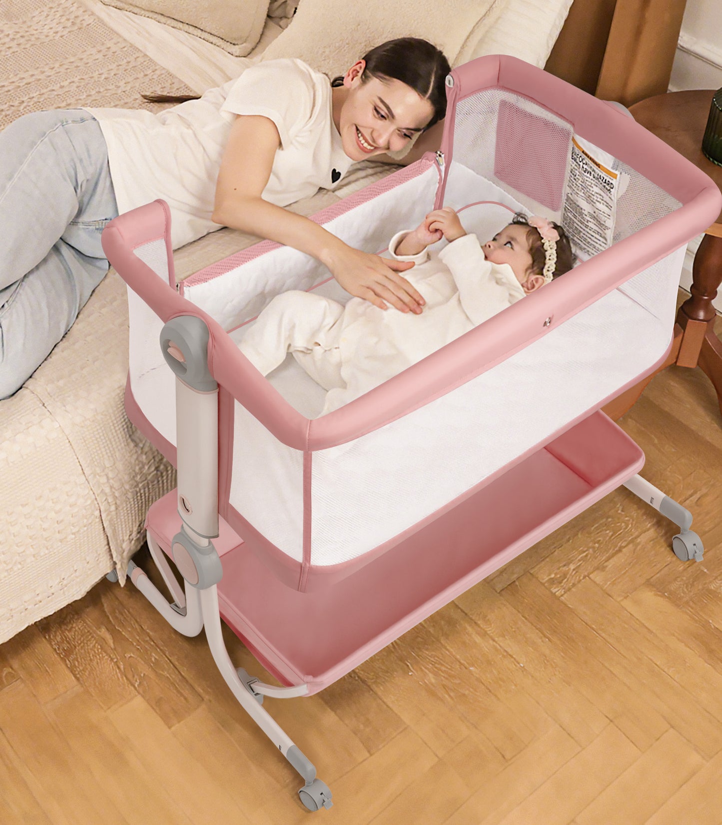 Babyeap 3 in 1 Baby Bassinet,Baby Basinet Bedside Sleeper, Standalone Baby Crib,6 Height Adjustable Portable Crib for Newborn
