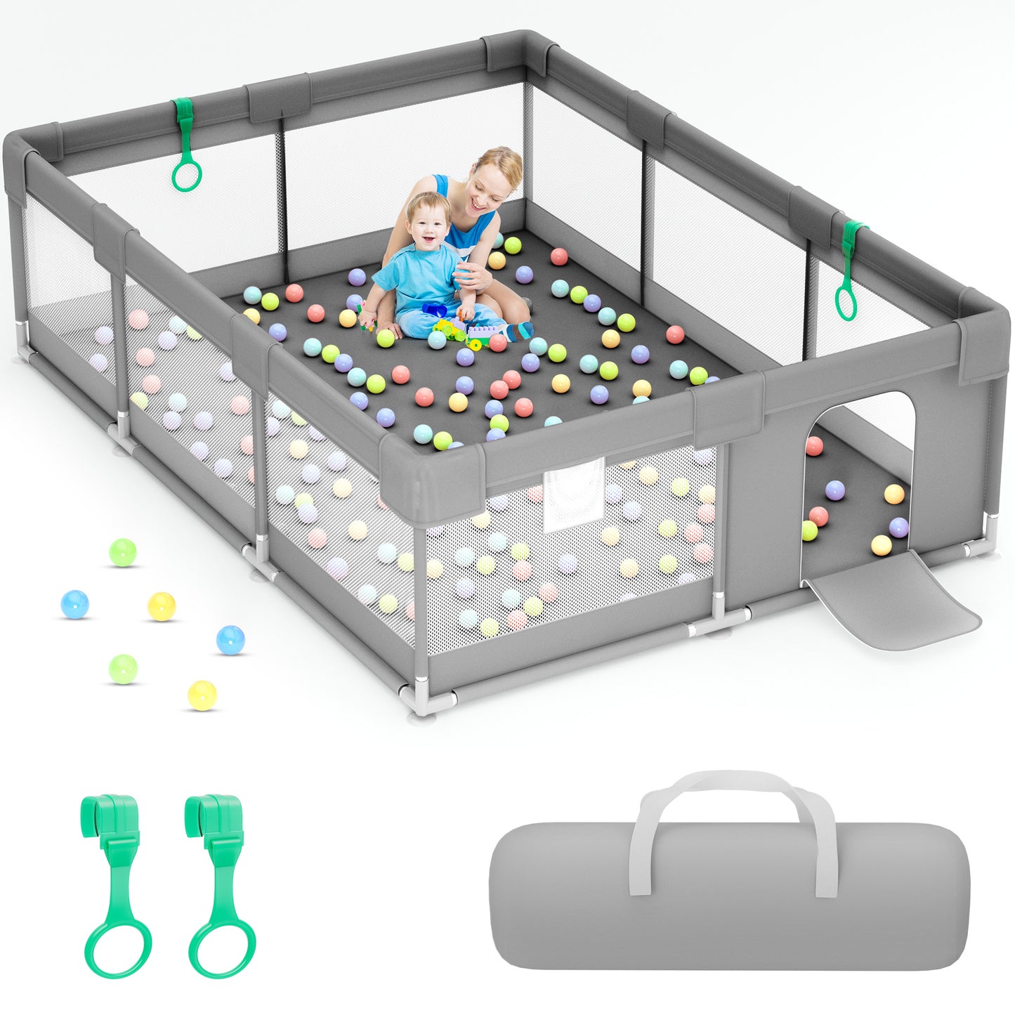 babyeap Baby Playpen,50x50 Inch Baby Playards for Babies and Toddlers,Fence Baby Play Yards for Indoor & Outdoor with Breathable Mesh,Dark Gray