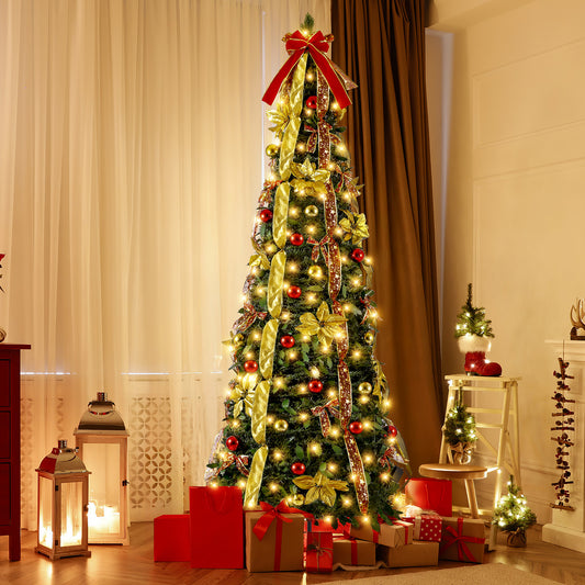 Lookfly 7.5FT Pre-Lit Christmas Tree,Green Pop Up Christmas Trees for Indoor Holiday Party Decorations
