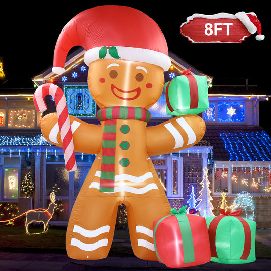 8FT Christmas Inflatables Gingerbread Man Outdoor Decorations, Christmas Blow Up Yard Decorations with Build-in LEDs, Inflatable Christmas Decorations Outdoor for The Yard, Lawn, Garden