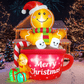 Yexmas 6FT Christmas Inflatable Gingerbread Man in Hot Cocoa Mug Blow Up Decor with LED Lights, Candy Cane, Marshmallows and Gift Box,  for Yard, Lawn,Garden