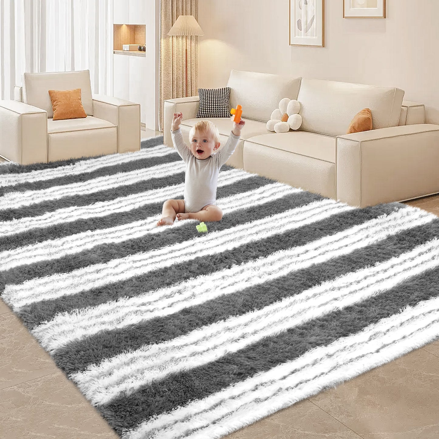 CozyDesg Soft Area Rugs for Living Room Bedroom,Large Rug Fluffy Fuzzy Shag Shaggy Soft Plush Carpet,Indoor Floor Carpet for Dining Room Home Decor,Dark Gray & Black