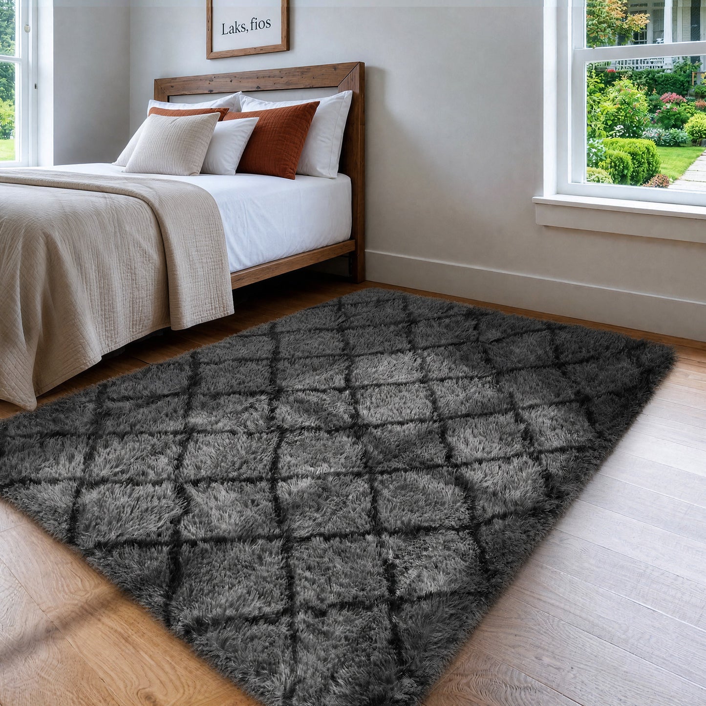 CozyDesg Shag Area Rugs,4'x6' Soft Fluffy Shaggy Carpet for Living Room,Large Rug for Bedroom Dining Room Home Decor Room Decor,Black & White