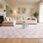 CozyDesg Shag Area Rugs,5'x8'/8' x 10' Soft Fluffy Floor Rugs Checkered Carpet，Washable Area Rugs for Living Room Bedroom Decor,Beige & White