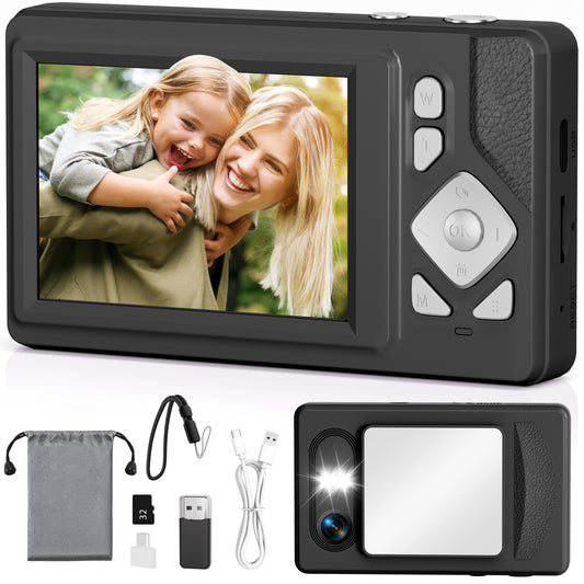 Lookfly Digital Camera,FHD 1080P Point and Shoot Kids Camera，Camera for Photography with 32GB Card ,18X Zoom Anti Shake,48MP,Compact Small Digital Camera for Boys Girls Kids,Black