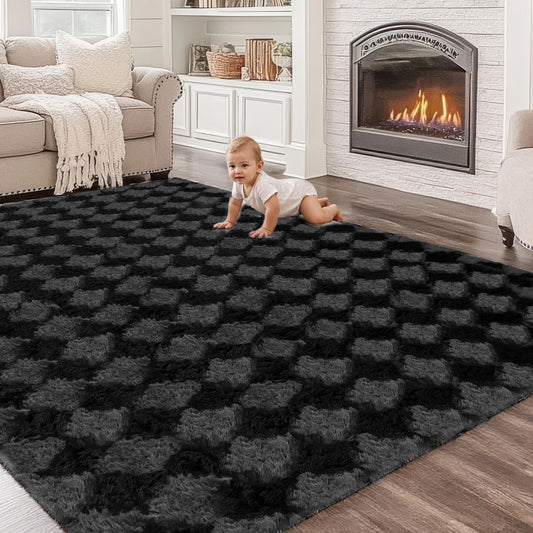 CozyDesg Large Rugs,4'x6' Soft Fluffy Shag Indoor Floor Carpet for Living Room Bedroom Dining Room Office Home Decor,Dark Gray & White