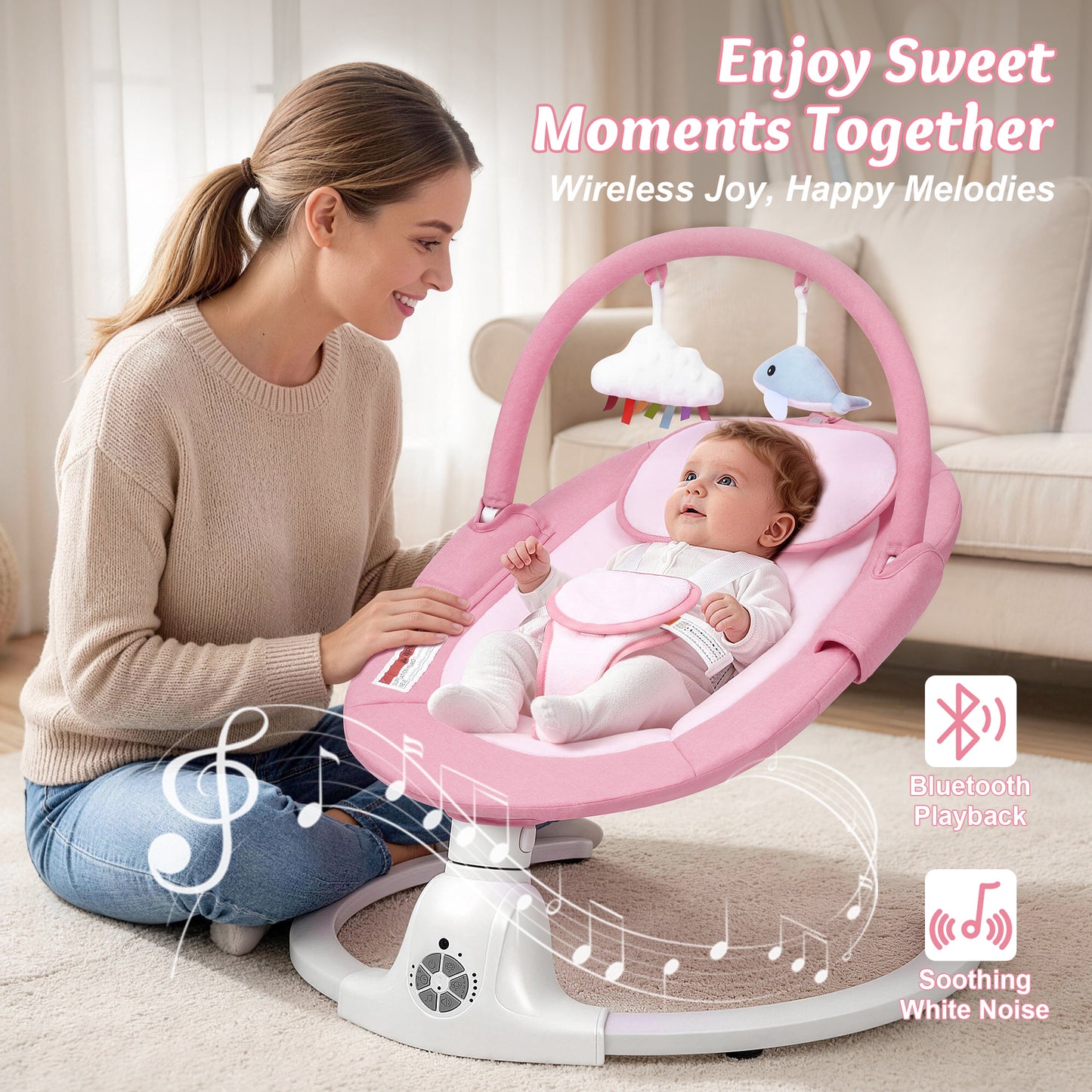Babyeap Baby Swing for Infants,Electric Swing for Baby with Remote Control, 5 Speeds,Built-In Sounds,Pink