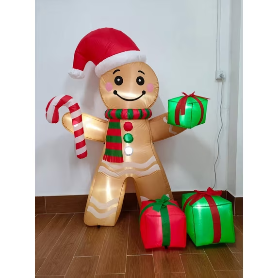 Yexmas 6FT Inflatable Gingerbread Man – Cute LED Lights Christmas Decoration for Yard, Lawn, Garden & Indoor/Outdoor Holiday Display