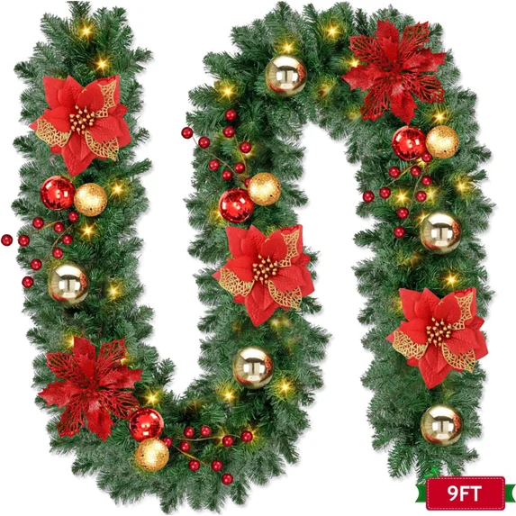 Yexmas 9ft Christmas Pine Garland , Christmas Greenery Garland for Holiday Mantel Fireplace Table Centerpiece Home Decoration