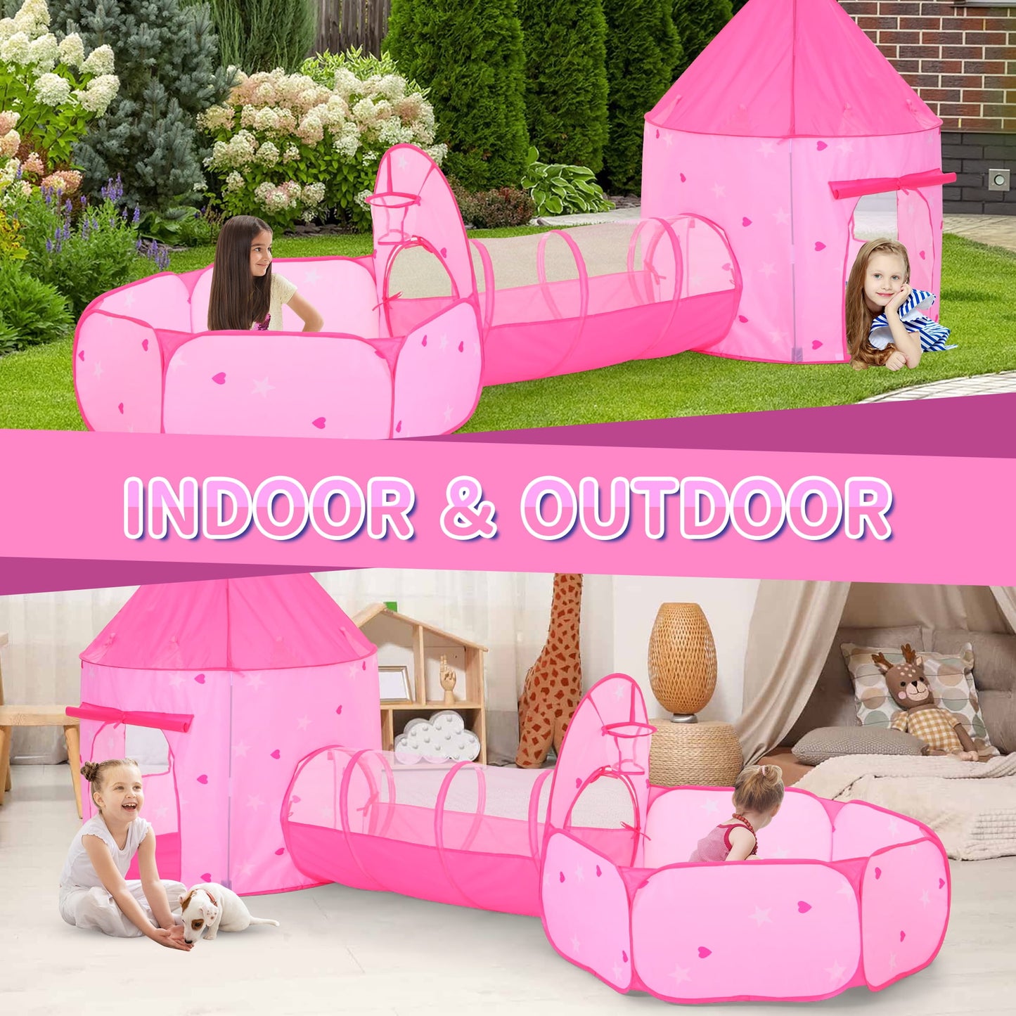 Yexmas Kids Ball Pit with Play Tent and Play Tunnel, Kids Pop Up Tent for Indoor Outdoor, Toys for Boys Girls Babies Toddlers Playhouse