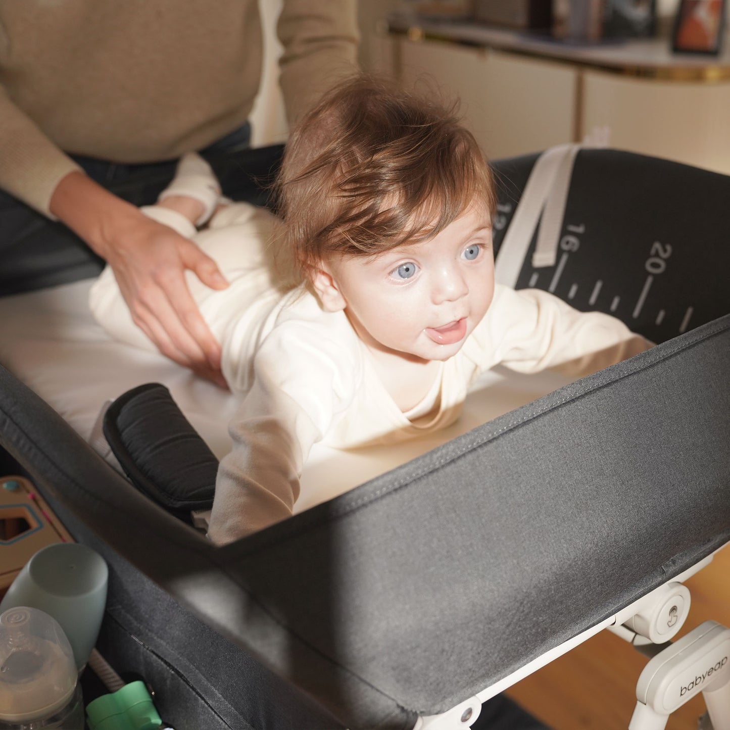 Babyeap Baby Changing Table with Wheels, Portable Foldable Diaper Changing Station with Adjustable Height & Waterproof Pad, Nursery Organizer Storage for Newborn & Infant