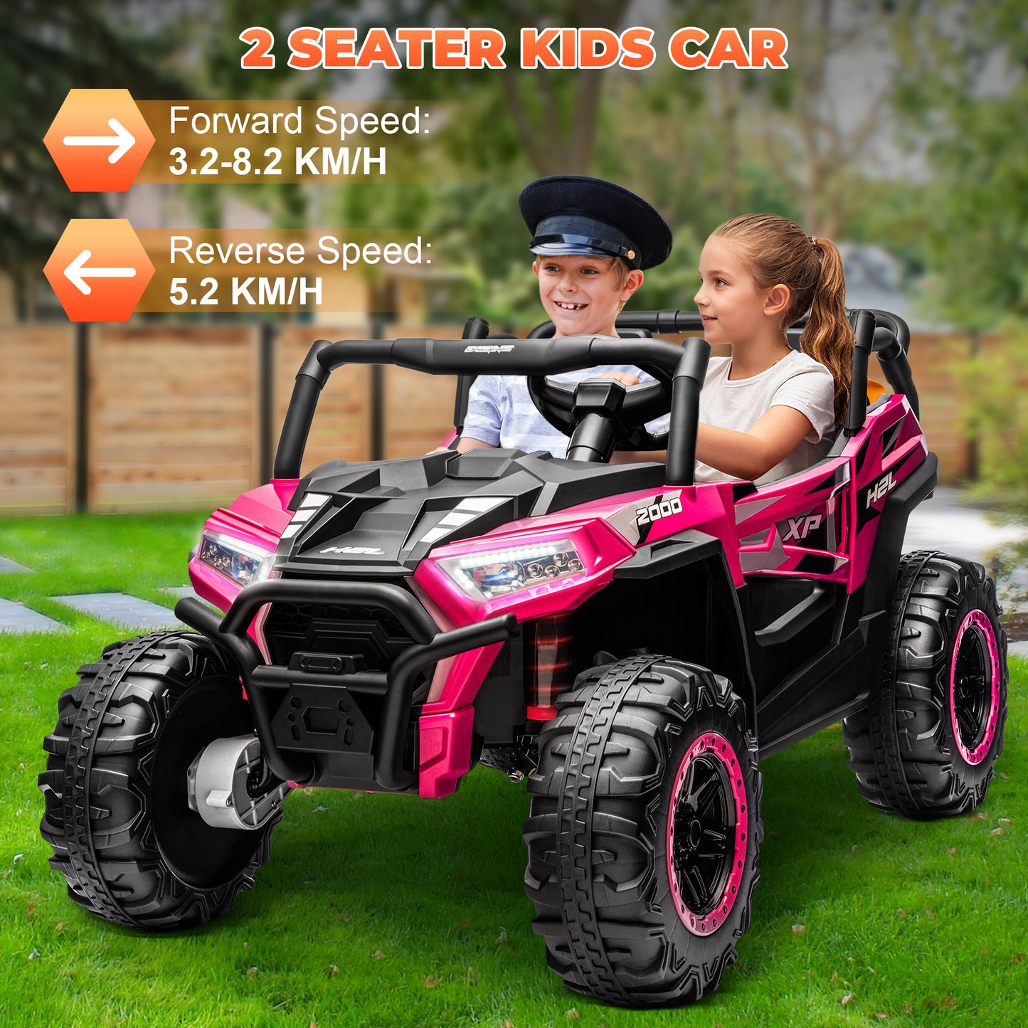 Yexmas 24V Kids Ride on Car Truck,2 Seater Kids Electric Car with Remote Control,Toddler Ride on Car with 110lb Weight Capacity,Pink