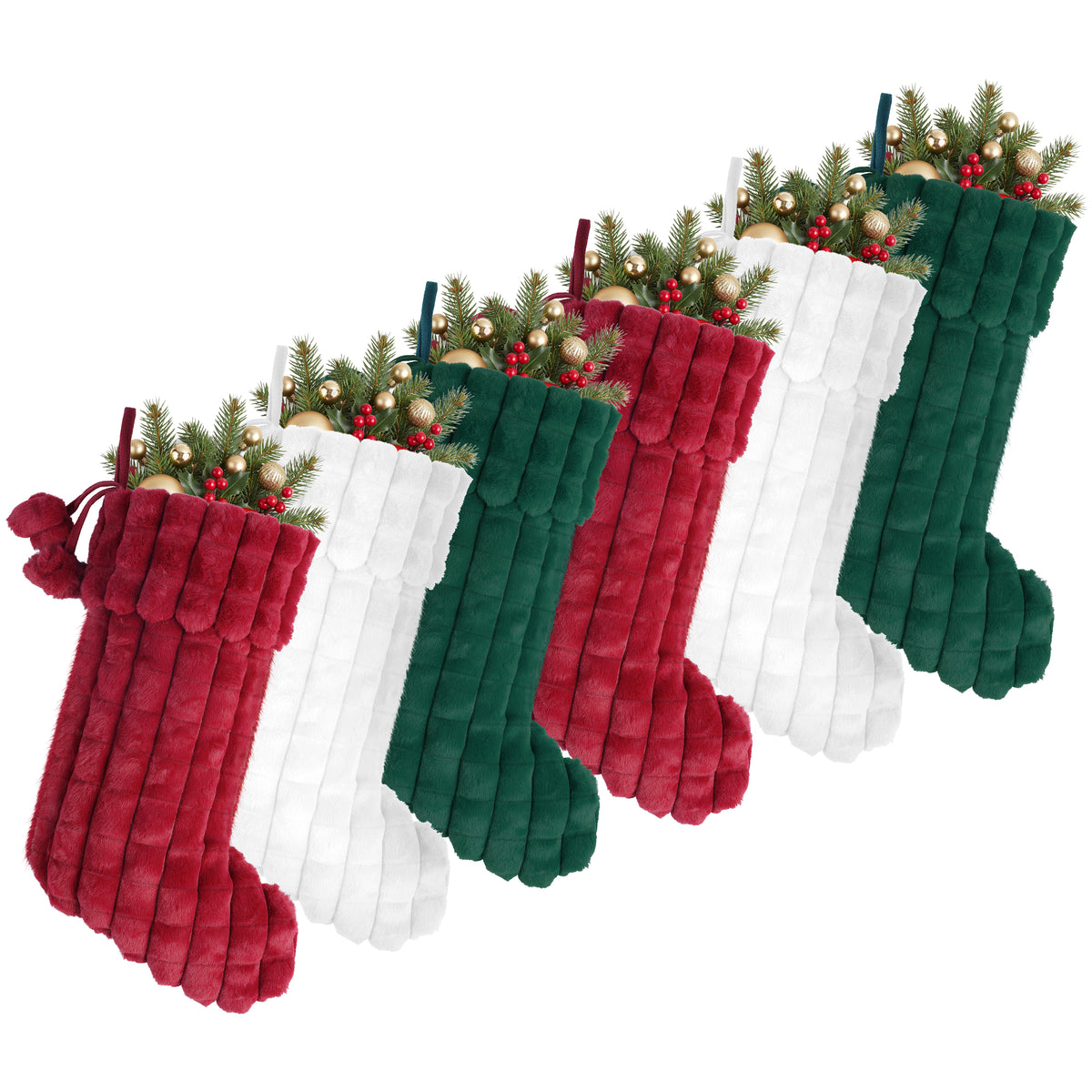 Yexmas 6pcs 20'' Christmas Stockings, Personalized Soft Plush Xmas Stockings, Large Christmas Stockings Hanging Ornaments for Xmas Tree Fireplace Party Family Holiday Decor
