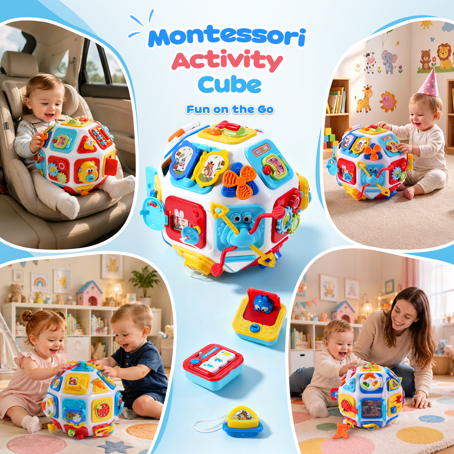 Yexmas 26-in-1 Montessori Baby Busy Cube, Toddler Activity Cube, Sensory Activity Toys for Toddlers, Early Educational Toys, Birthday Christmas Gift for Boys Girls