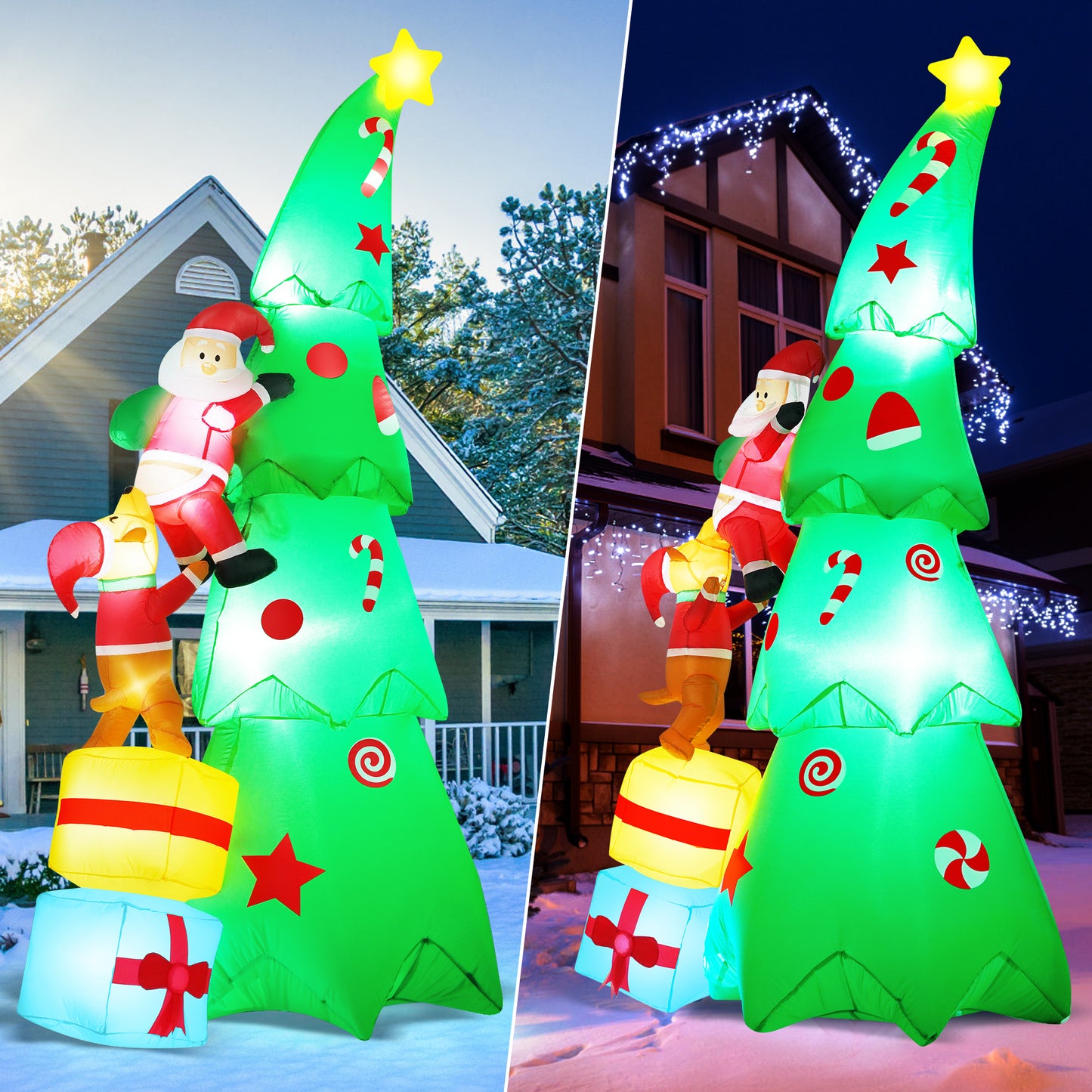 Yexmas 7.2FT Large Outdoor Inflatable Christmas Tree with Santa Claus and Dog, Built-in LED Lights, Blow Up Xmas Decoration for Yard, Garden, Lawn, Holiday Party