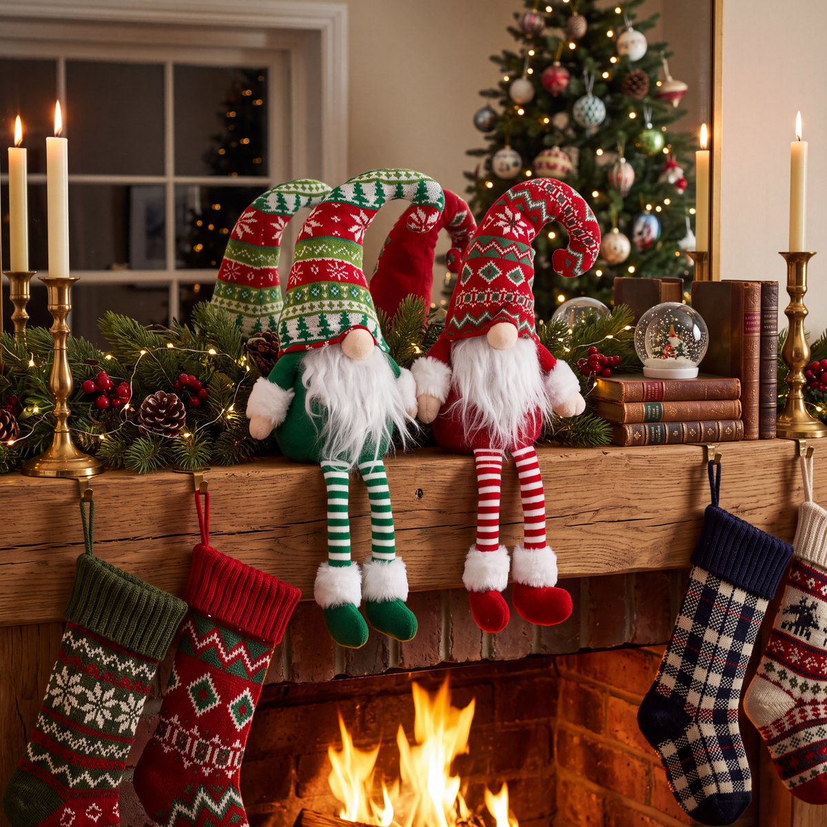 Yexmas 2pcs Gnomes Plush Christmas Decorations, Handmade Santa Gnome Doll, Stuffed Figurine Xmas Ornaments for Home Indoor Tabletop Fireplace Party Holiday Decor