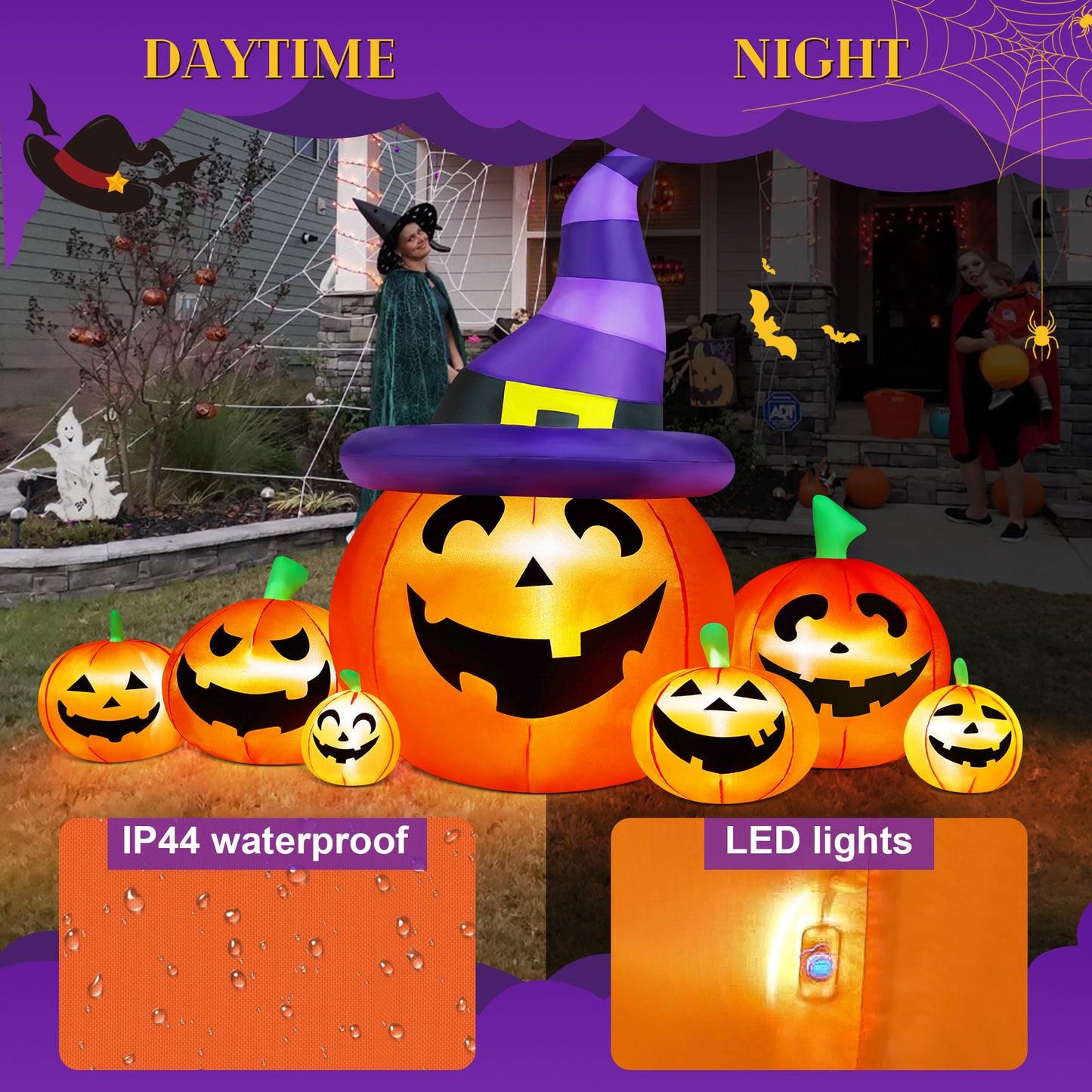Yexmas 7.5FT Halloween Inflatable Pumpkin,Halloween Blow Ups with Witch Hat for Party Yard, Garden, Lawn, Indoor Outdoor Halloween Decor