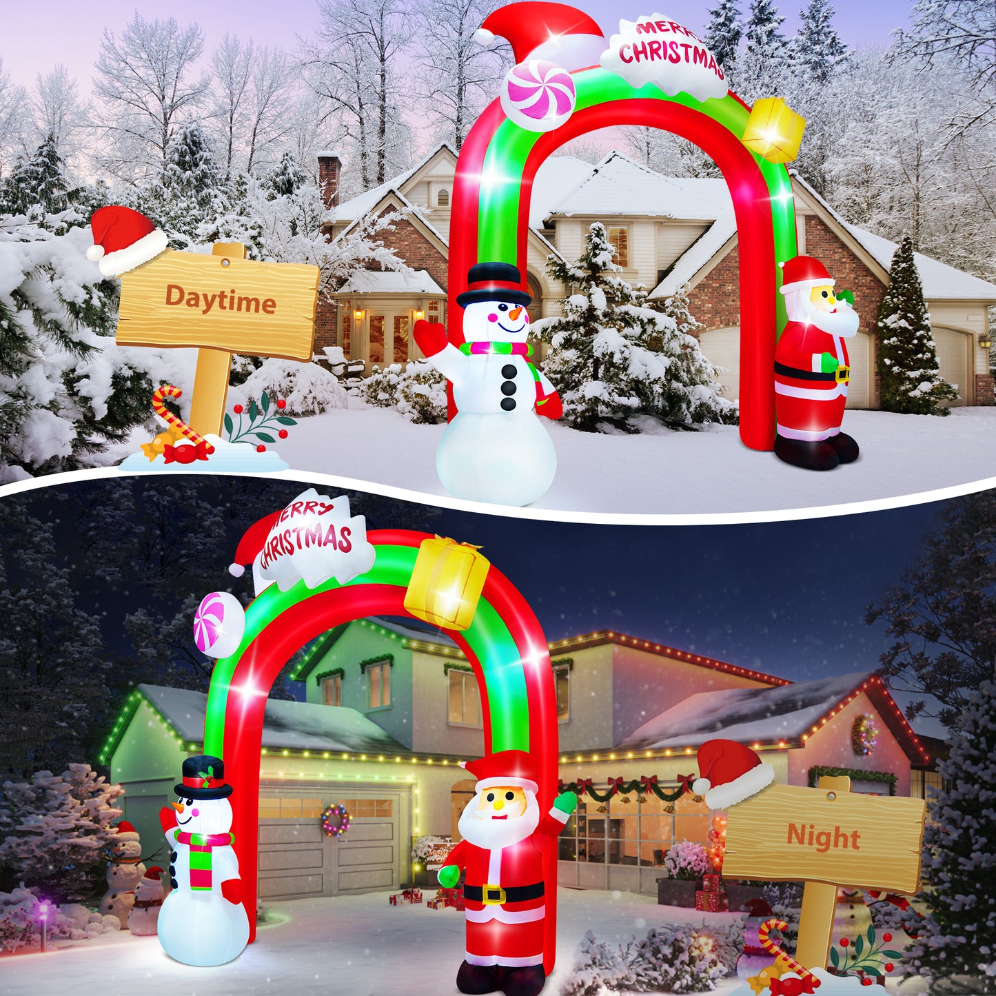 Yexmas 8.5FT Christmas Inflatable Archway,Blow Ups Xmas Inflatable with Santa, Snowman, Gifts and Candy,Built-in LED Lights for Indoor Outdoor Holiday Decoration