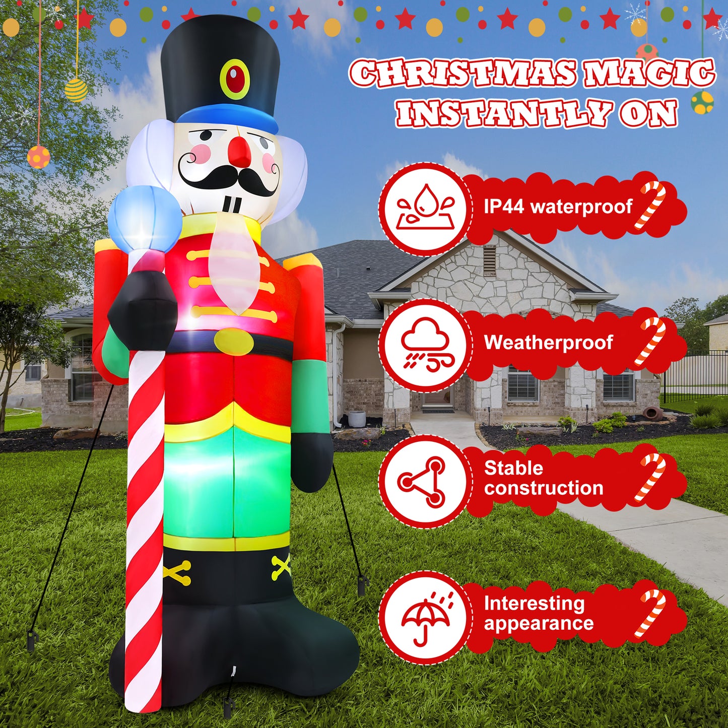 Yexmas 8FT Christmas Inflatable Nutcracker Soldier Outdoor Decor with Large Blow Up Soldier with LED Lights for Yard,Garden,Lawn