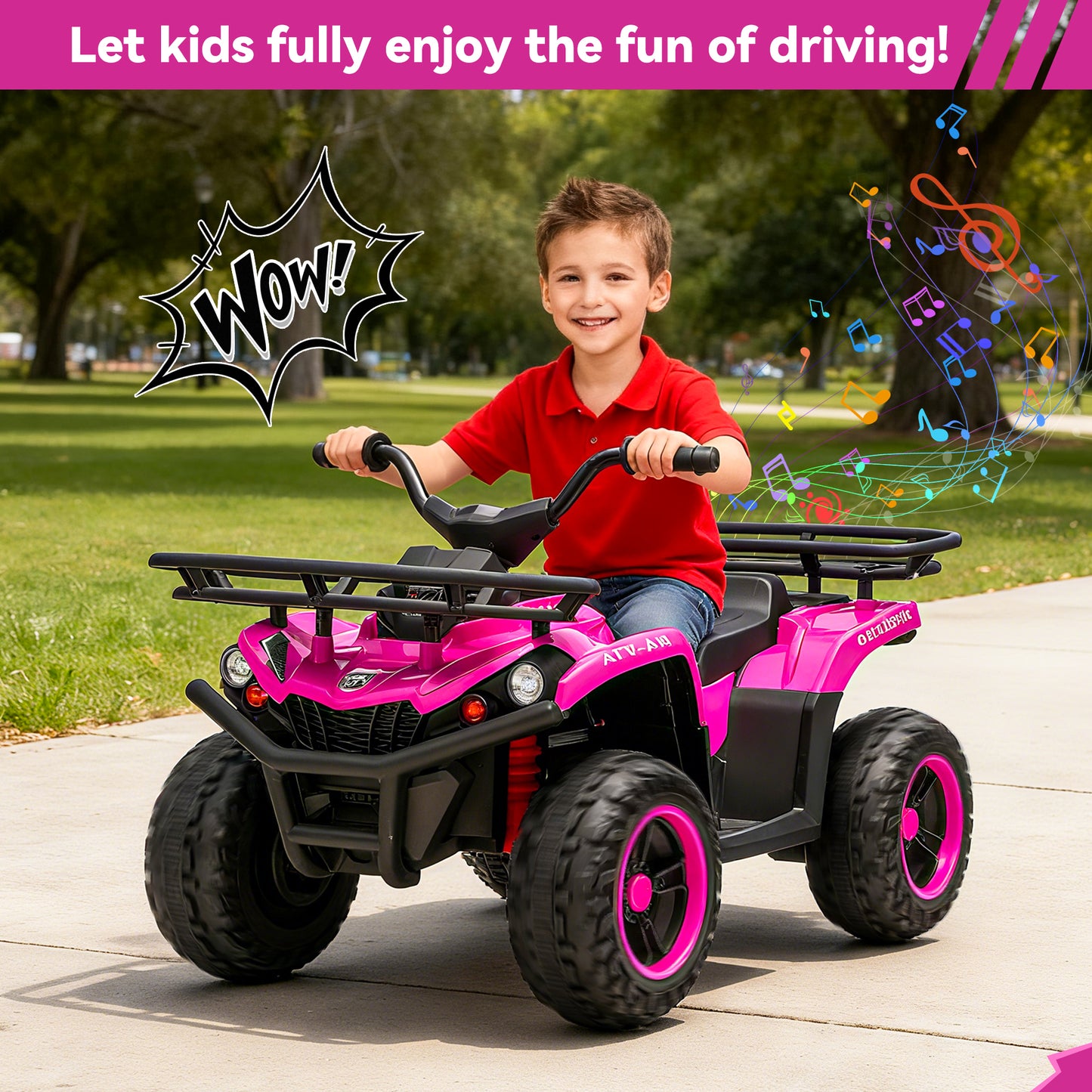 Yexmas 24V Kids ATV,Electric ATV for Kids 4 Wheelers Quad Car Toy, Ride On Toy Car As Gift for Kids,Pink