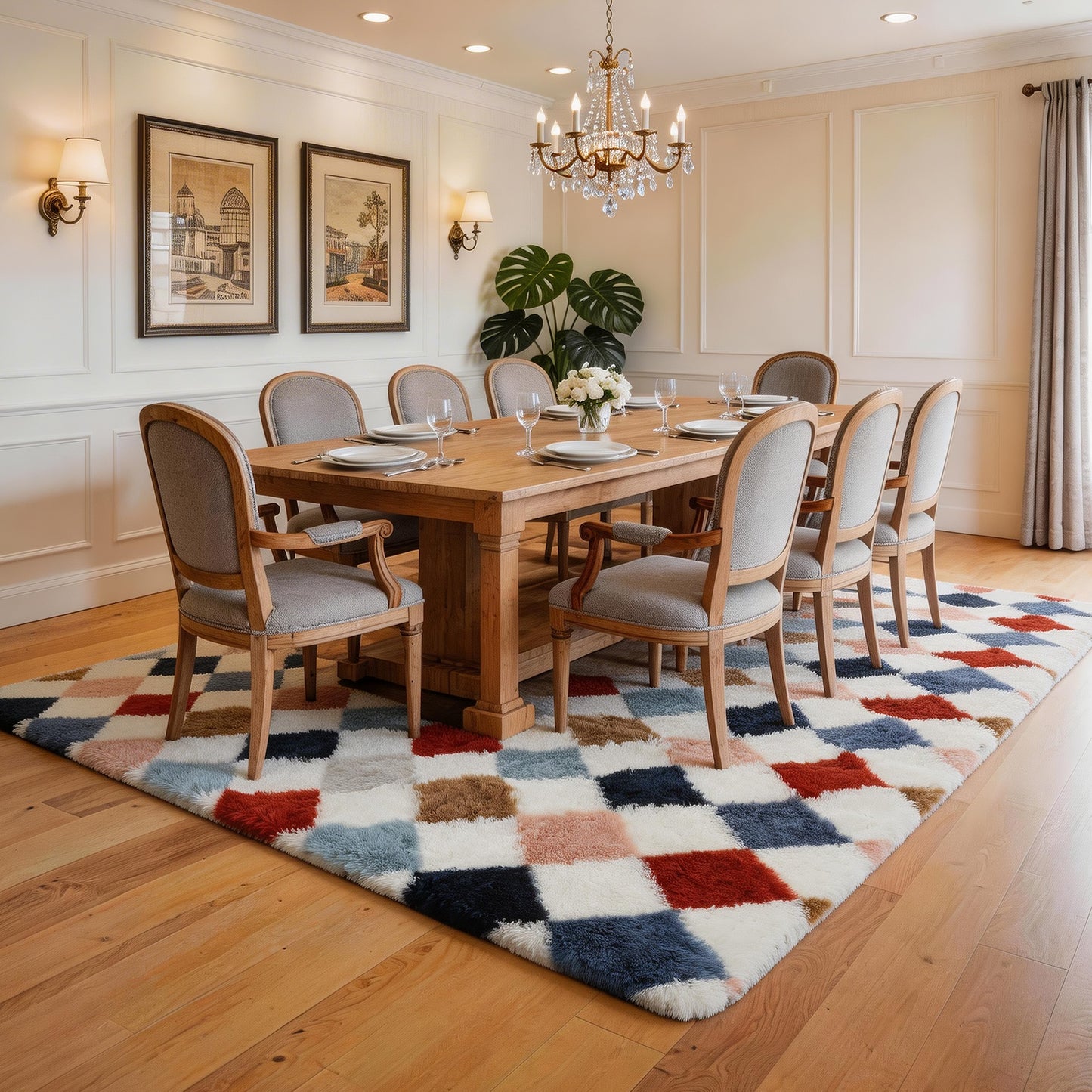 CozyDesg 4ftx6ft Area Rugs,Shag Fluffy Checkered Rugs for Living Room,Bedroom,Modern Room Decor Carpet, Non-Slip Floor Rug,Colorful B