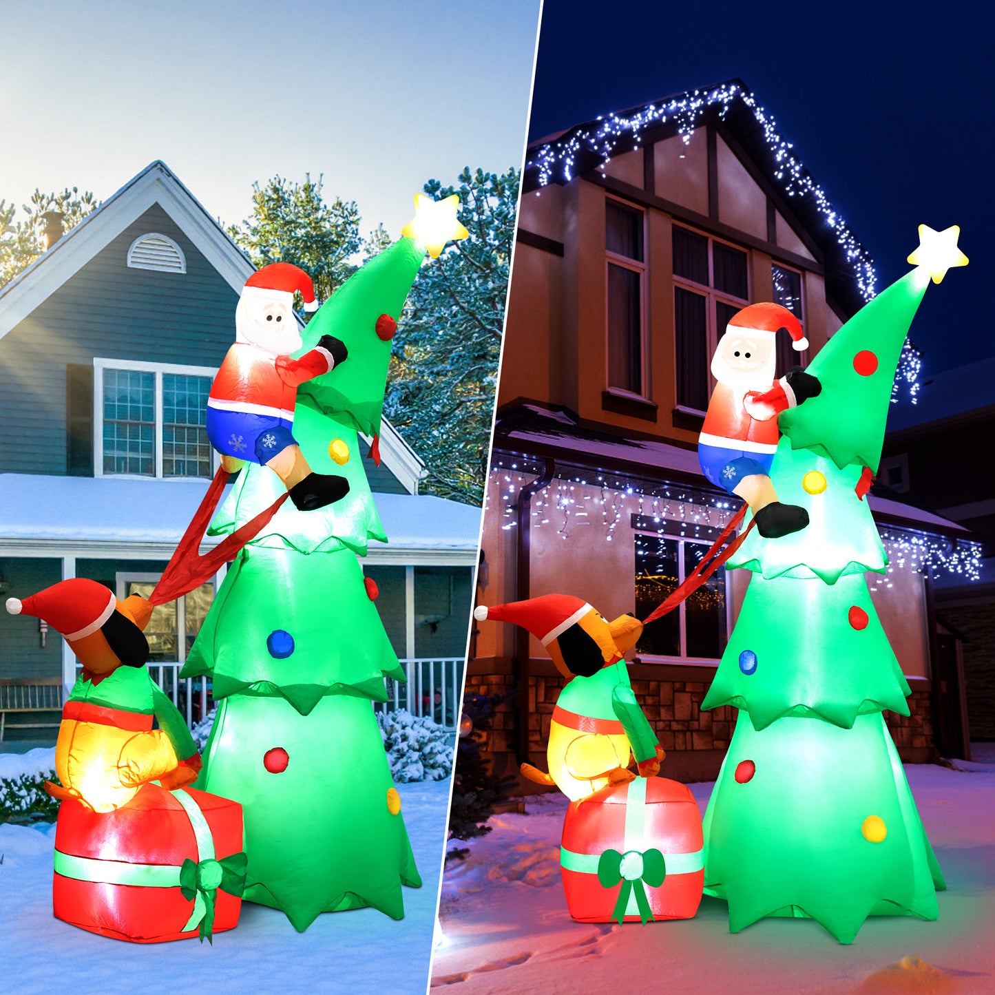 Lookfly 7.2FT Large Outdoor Inflatable Christmas Tree with Santa Claus and Dog,Built-in LED Lights,Fun Blow Up Xmas Decor Suitable for Yard,Garden,Lawn