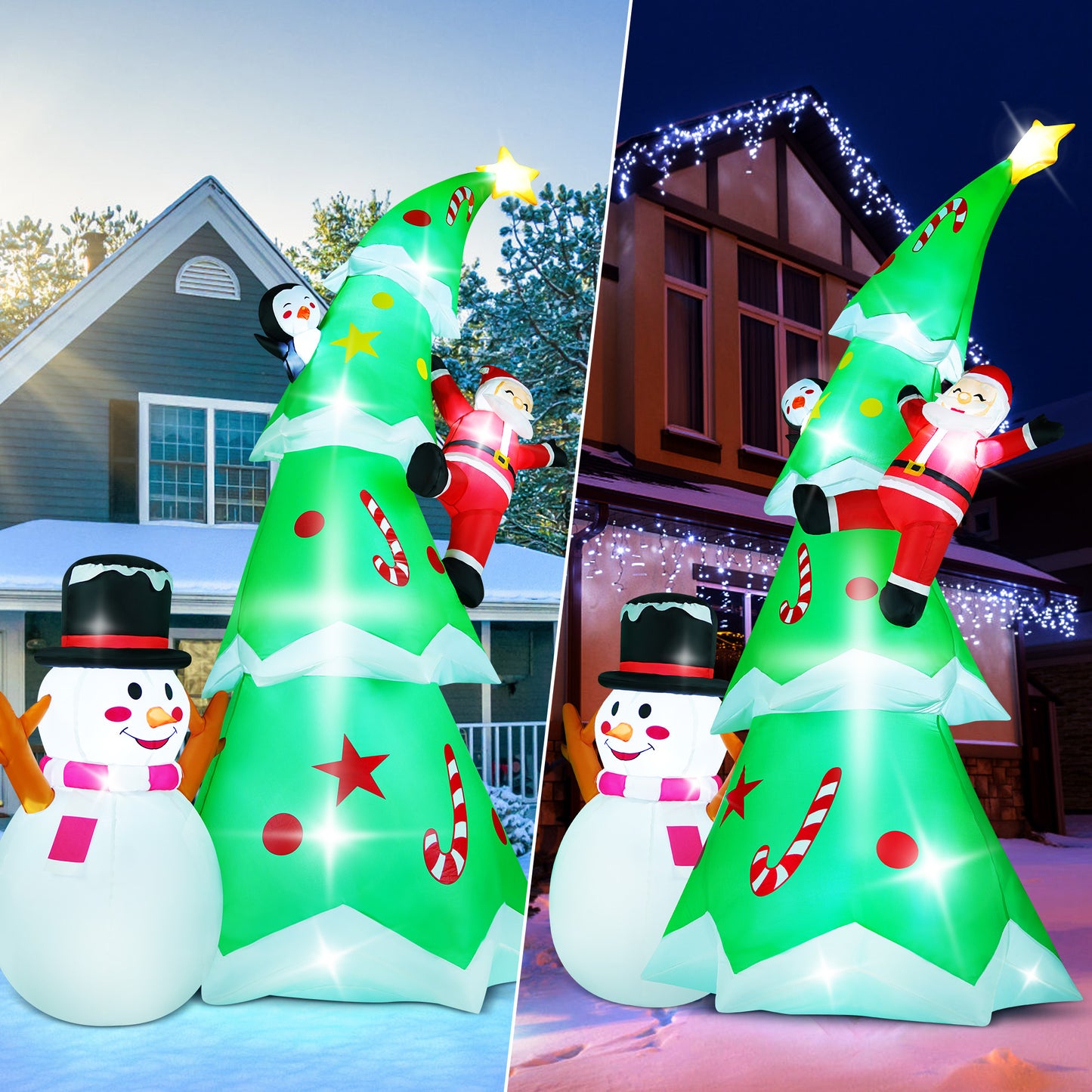 Yexmas 7.2FT Large Outdoor Inflatable Christmas Tree with Santa Claus and Snowman, Built-in LED Lights, Blow Up Xmas Decoration for Yard, Garden, Lawn, Holiday Party