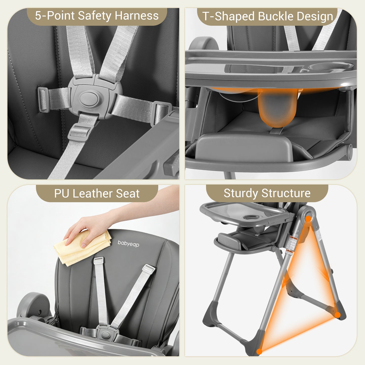 Babyeap Baby High Chair, Convertible Adjustable Feeding Chair with Removable Double Tray, Adjustable & Foldable Design Converts to Toddler Chair, for Babies & Toddlers,Gray