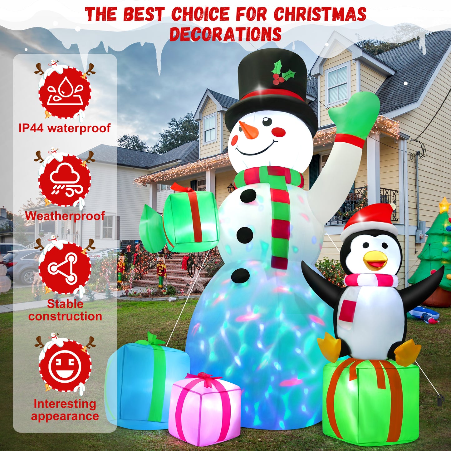 Lookfly 6FT Christmas Inflatables Snowman Blow Up Yard Decor with 360 Rotation Colorful Projector LED Light for Outdoor Christmas Party ,Garden and Lawn