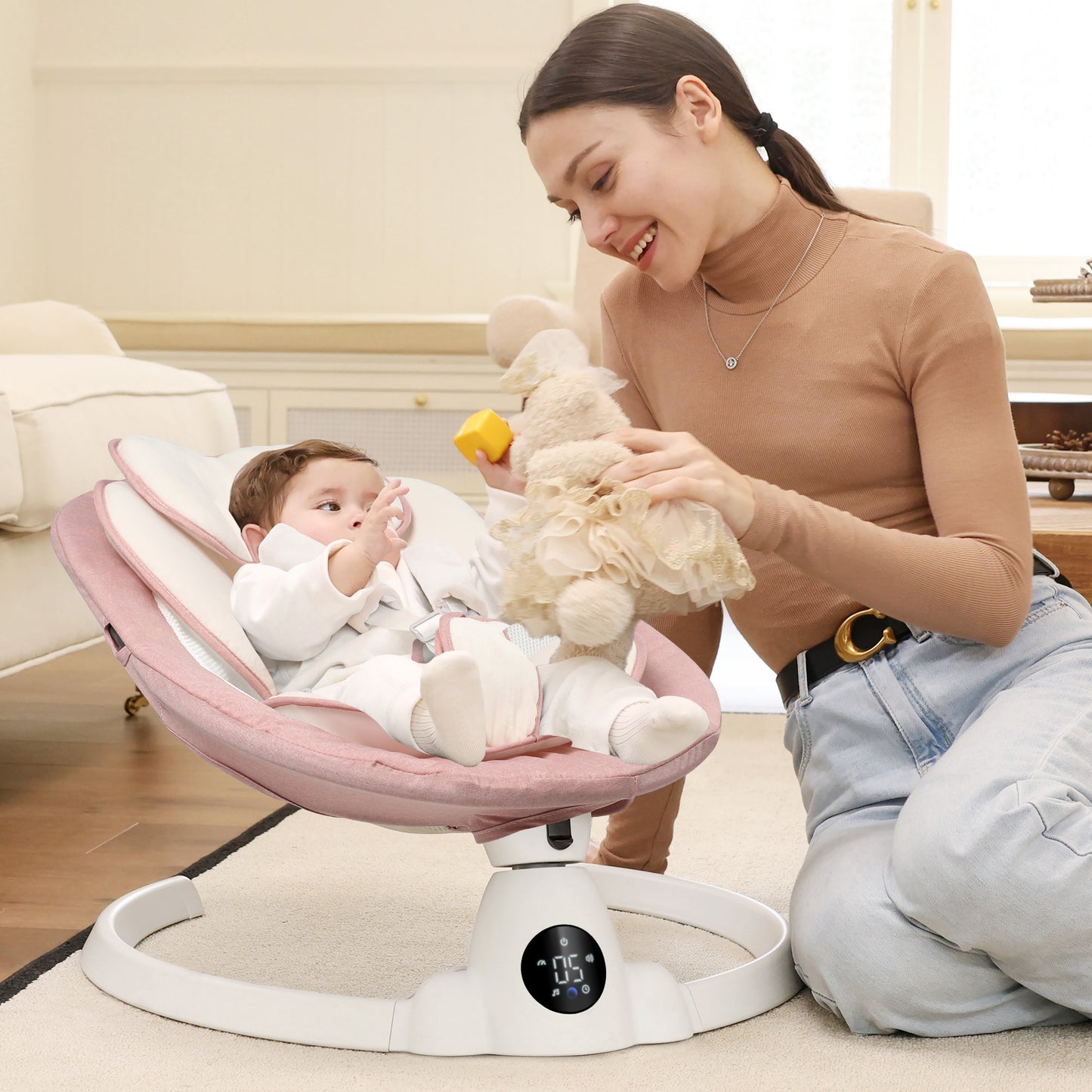 Babyeap Baby Swing for Infants - Smart Electric Swing with Bluetooth Control 5-point Harness,5 Sway Speed,10 Lullabies(Gray)