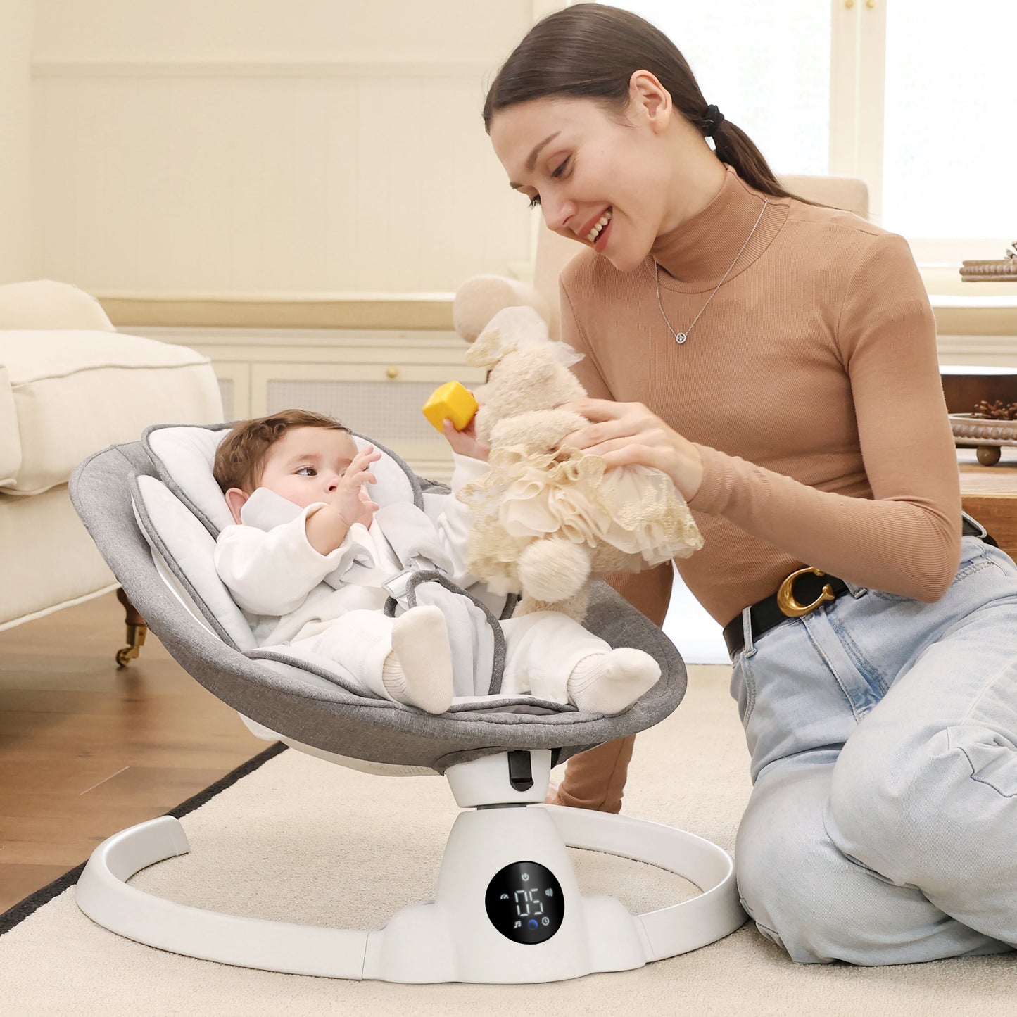 Babyeap Baby Swing for Infants - Smart Electric Swing with Bluetooth Control 5-point Harness,5 Sway Speed,10 Lullabies(Gray)