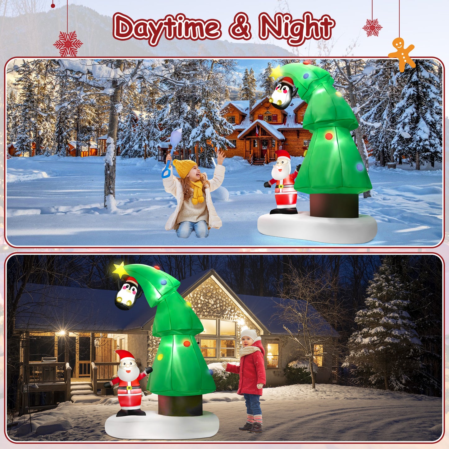 Lookfly 6FT Christmas Tree Inflatables Outdoor Decorations with Santa Claus & Penguin,Christmas Blow Up with LED Lights for Indoor Outdoor Xmas Decoration