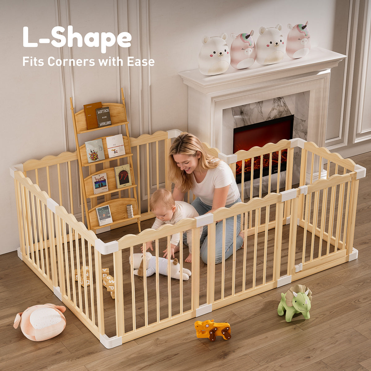 Babyeap Foldable Wooden Baby Playpen,Large Wood Play Yard for Babies and Toddlers, Baby Fence for Indoor Activity Center,71x47x23.6 Inch