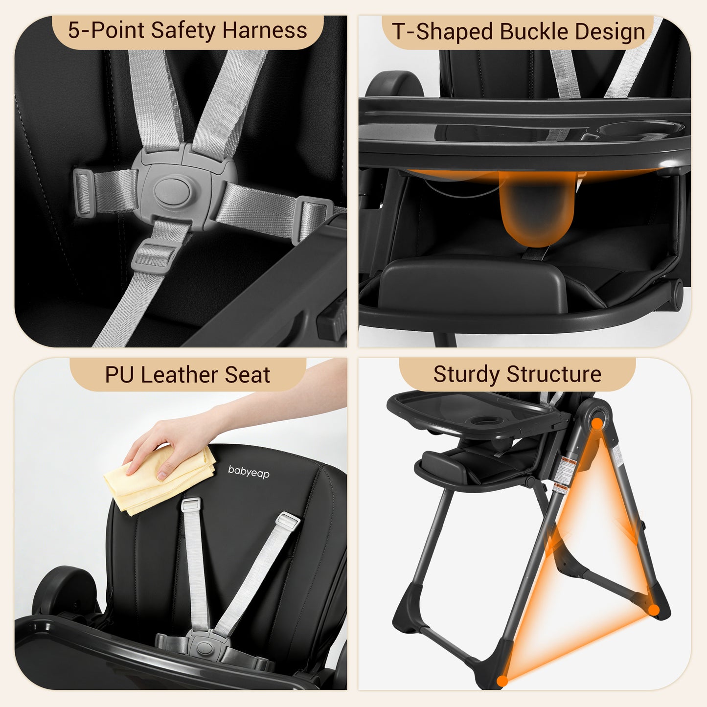 Babyeap Baby High Chair, Convertible Adjustable Feeding Chair with Removable Double Tray, Adjustable & Foldable Design Converts to Toddler Chair, for Babies & Toddlers,Gray