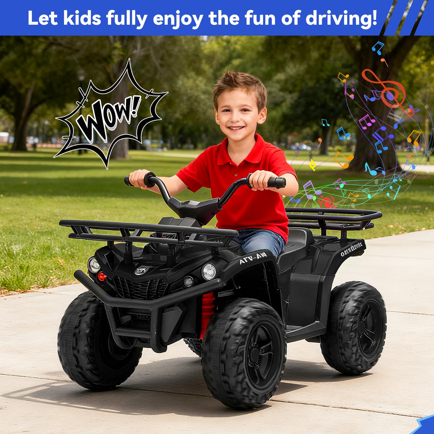 Yexmas 24V Kids ATV,Electric ATV for Kids 4 Wheelers Quad Car Toy, Ride On Toy Car As Gift for Kids,Black