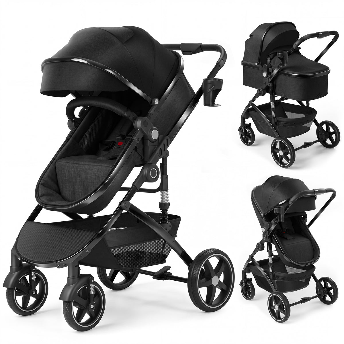 babyeap 2 in 1 Baby Stroller,Foldable Lightweight Carriage Reversible Bassinet Pram for Toddler,Travel Stroller with with Cup Holder、Storage Bag