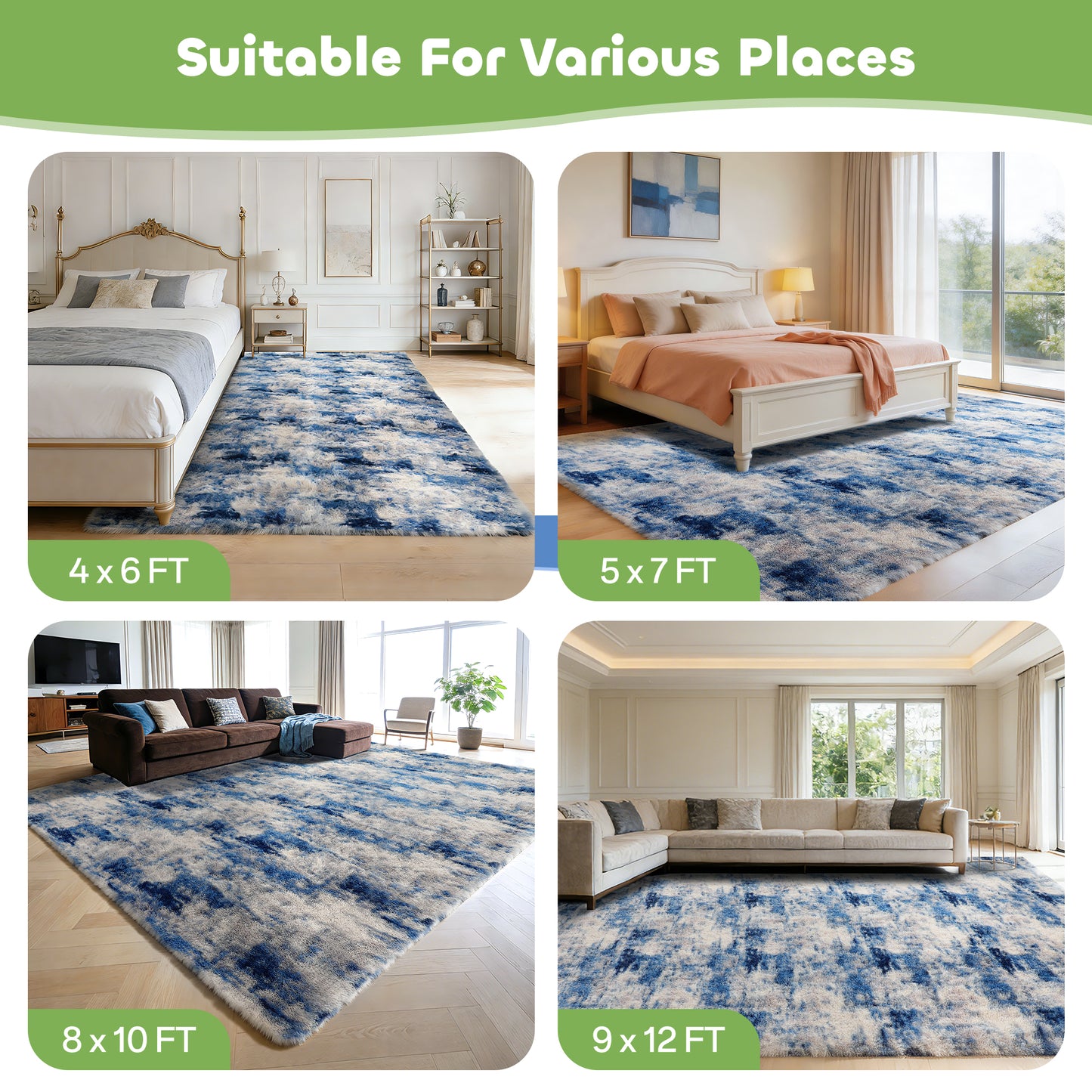 Cozydesg 4ftx6ft Large Area Rugs,Shag Fluffy Rugs for Living Room Bedroom, Modern Indoor Floor Rugs Soft Carpet Home Decro,Light Blue