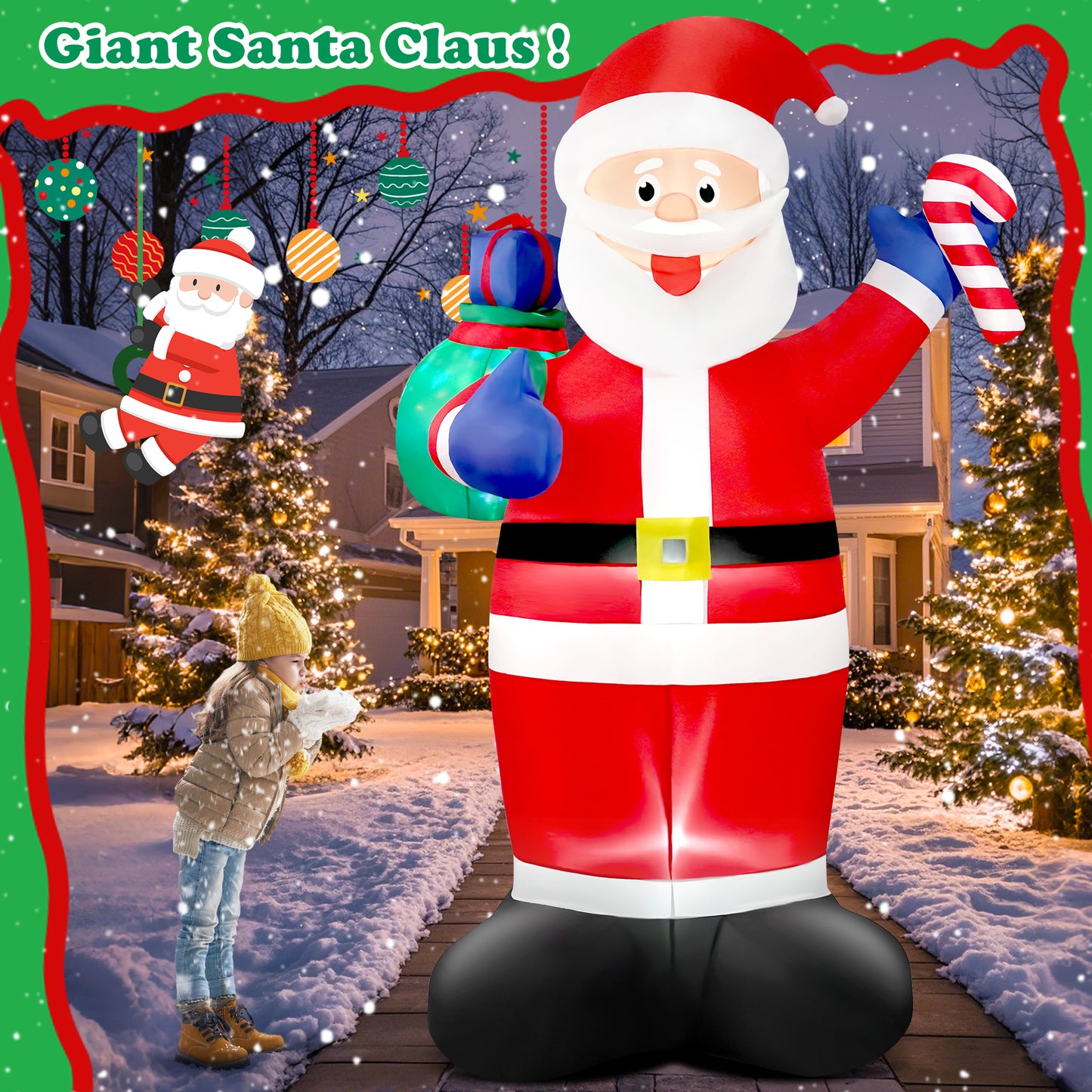 Yexmas 8FT Christmas Inflatable Santa Claus Outdoor Decorations,Blow Up Santa Claus with Gifts Bag, Built-in Brilliant LED Lights Xmas Inflatables Yard Decor