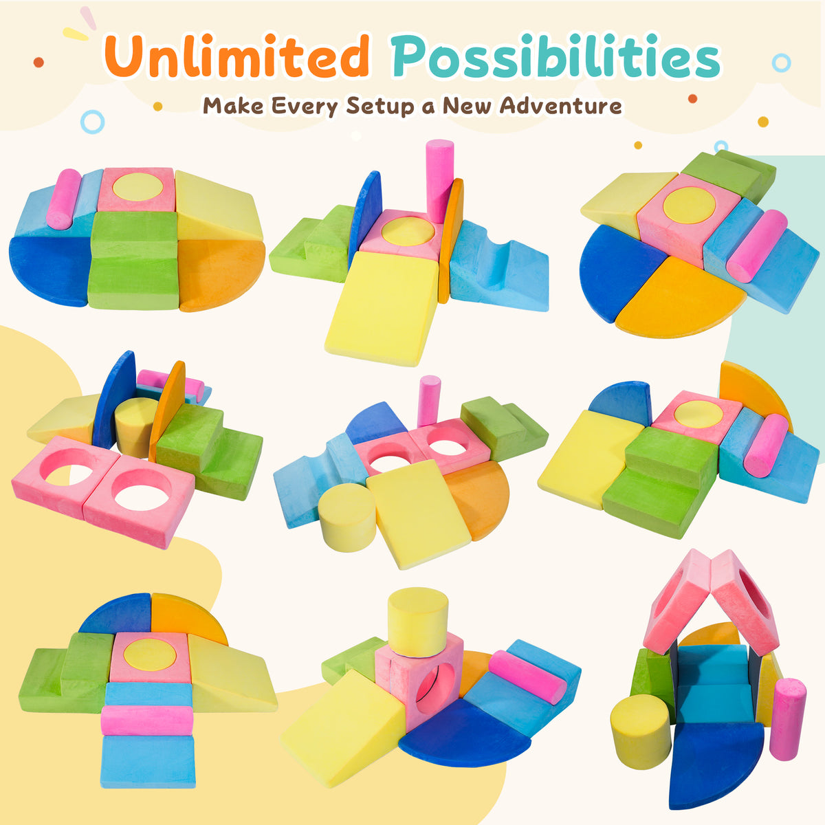 Yexmas 8-Piece Foam Climbing Toys for Toddlers, Indoor Soft Play Blocks for Crawling, Climbing and Sliding, Safe Non-Slip Baby Activity Set