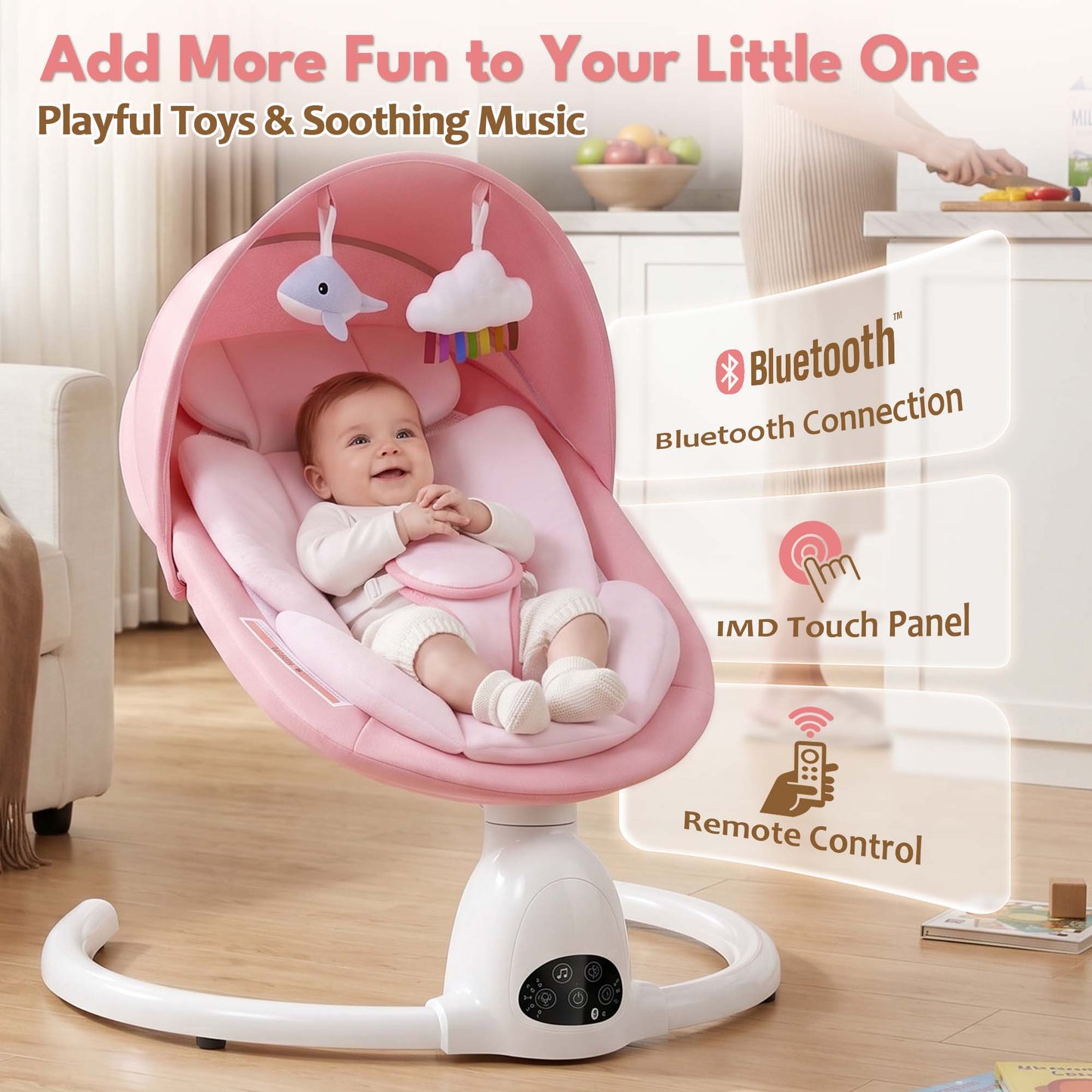 Babyeap Baby Swing for Infants, Electric Swing with Remote Control,5 Sway Speeds,Built-In Music,Pink