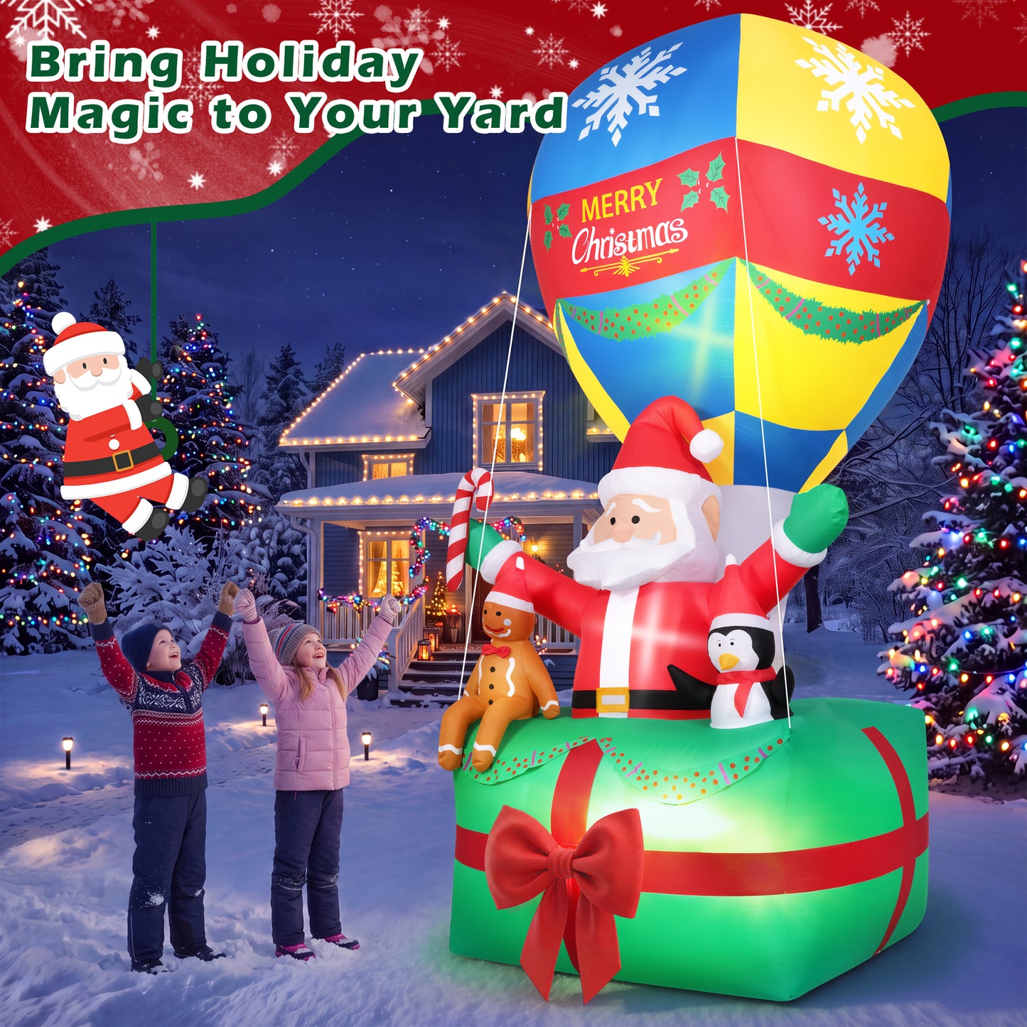 Yexmas 9FT Inflatable Christmas Santa Claus in Hot Air Balloon,Outdoor Holiday Decoration with LED Lights for Yard Lawn Garden