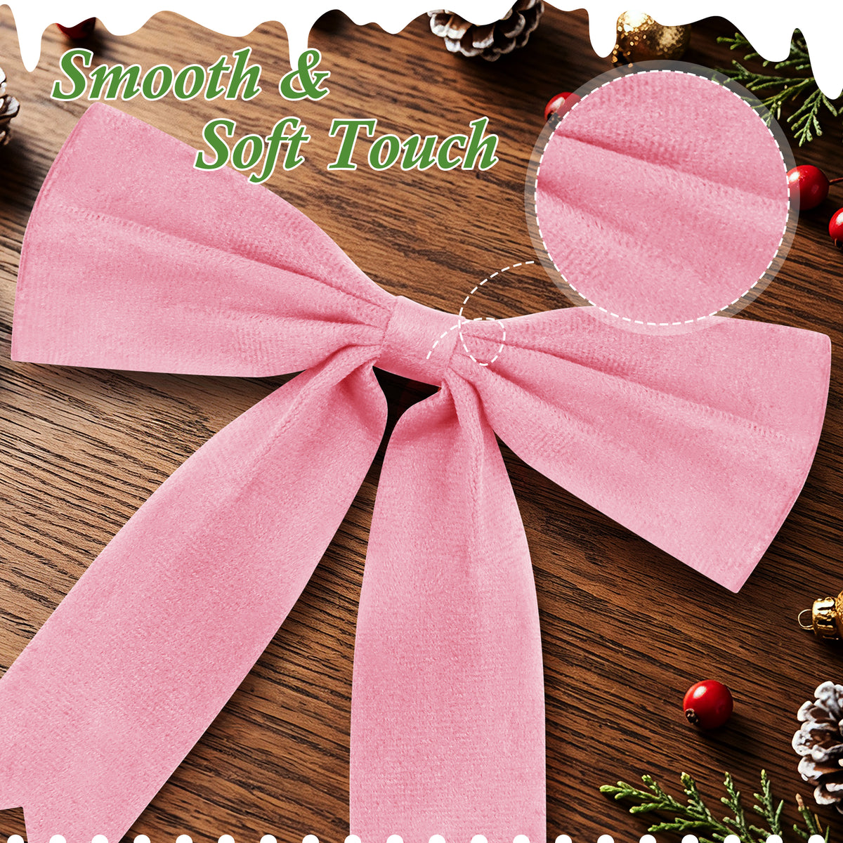 Yexmas 24pcs Burgundy Velvet Christmas Bows, Xmas Ribbon Bows Ornaments for Christmas Tree, Gift Wrapping,Crafts,Party, Wreath Garland Holiday Decor