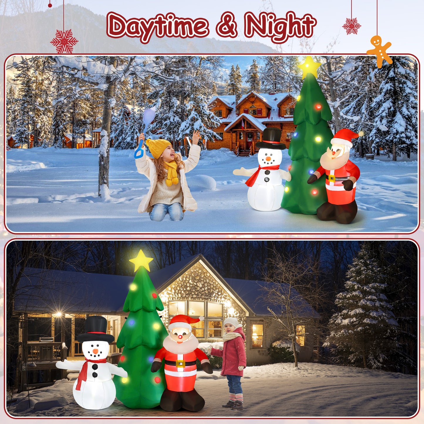 Lookfly 6FT Christmas Tree Inflatables Outdoor Decorations with Santa Claus & Snowman,Christmas Blow Up with LED Lights,Inflatable Christmas Yard Decorations
